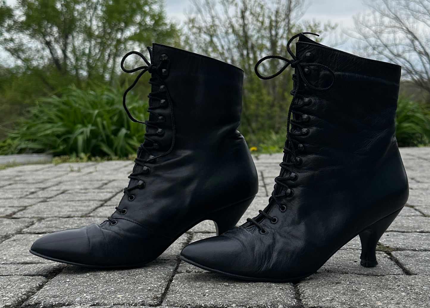 Vintage Black Leather Witch Boots SZ 10