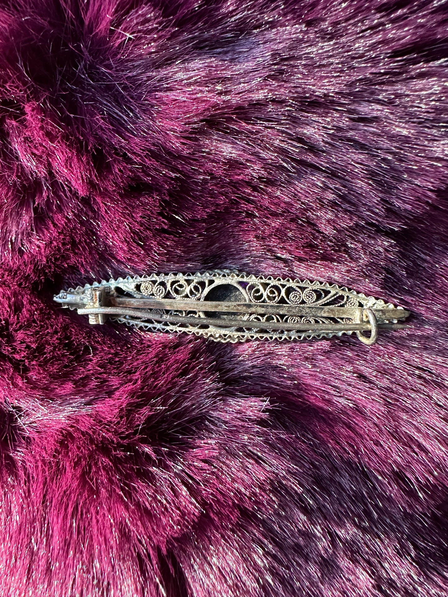 Antique Silver And Amethyst Pin