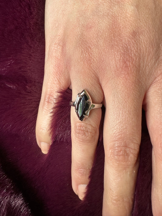Vintage Modernist Silver & Hematite Solitaire Ring