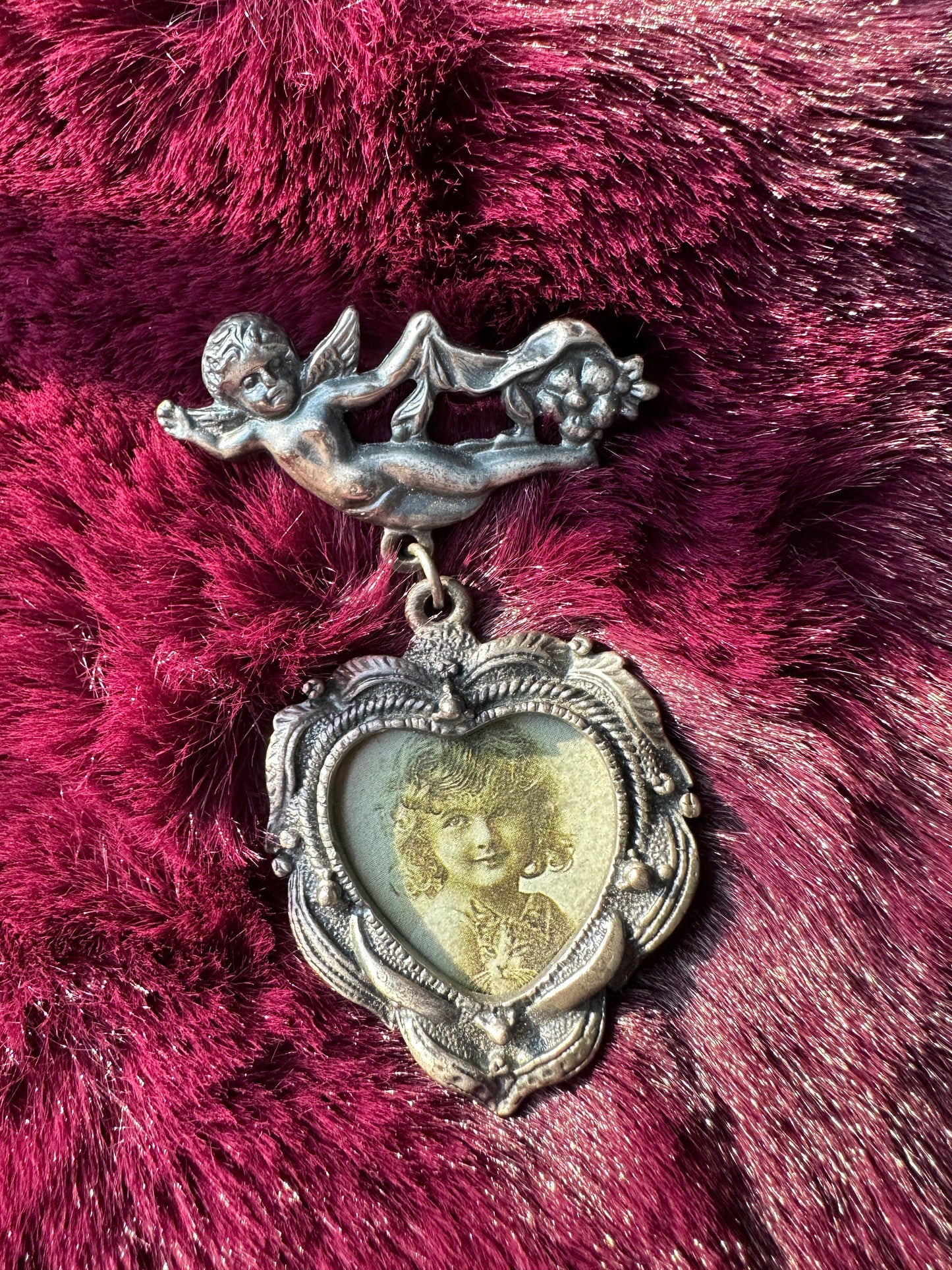 Victorian Style Cherub And Heart Pin