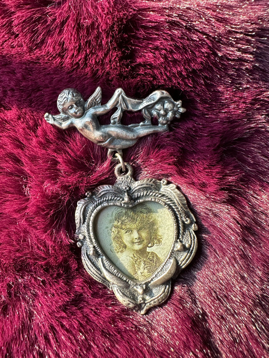 Victorian Style Cherub And Heart Pin