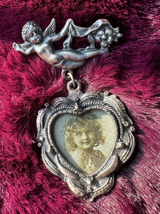 Victorian Style Cherub And Heart Pin
