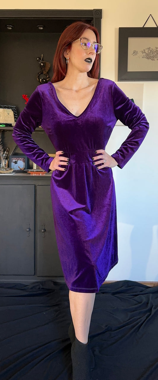 Velvet Plunge Long Sleeve Dress L