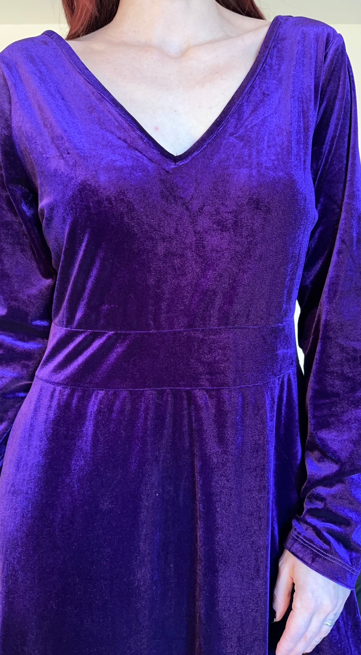 Velvet Plunge Long Sleeve Dress L