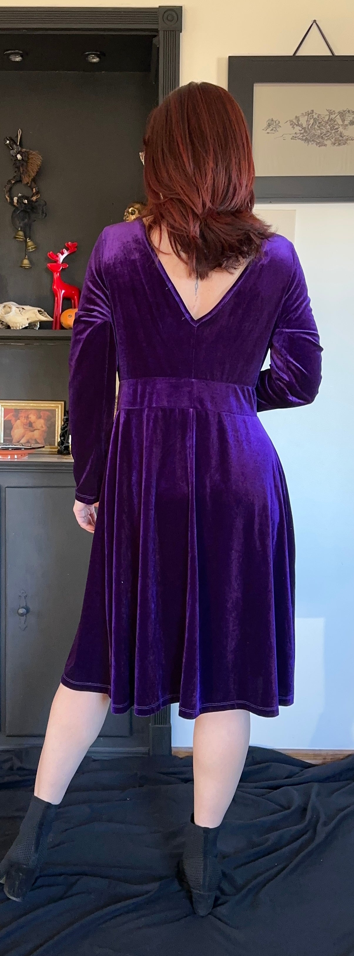 Velvet Plunge Long Sleeve Dress L