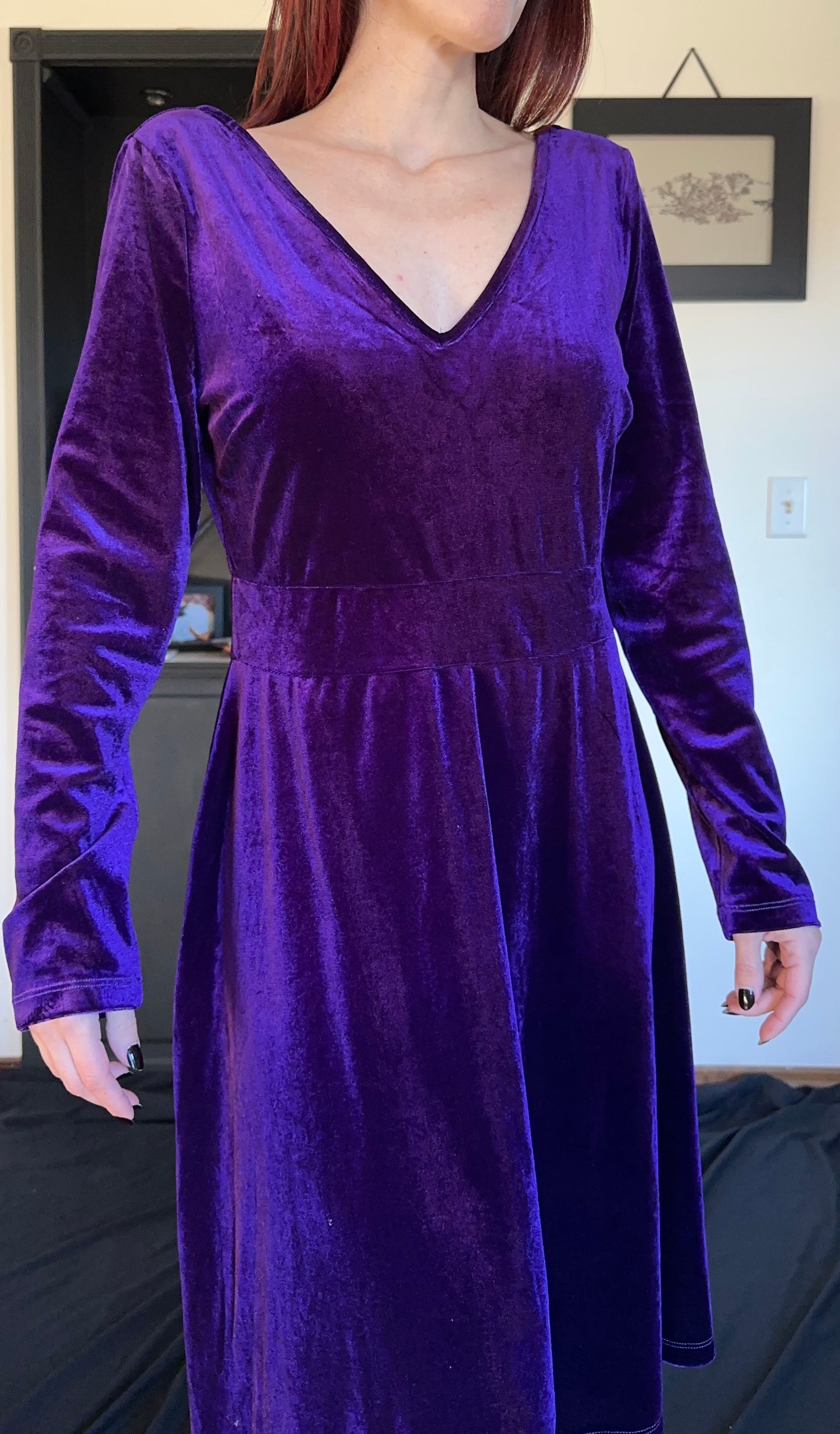 Velvet Plunge Long Sleeve Dress L