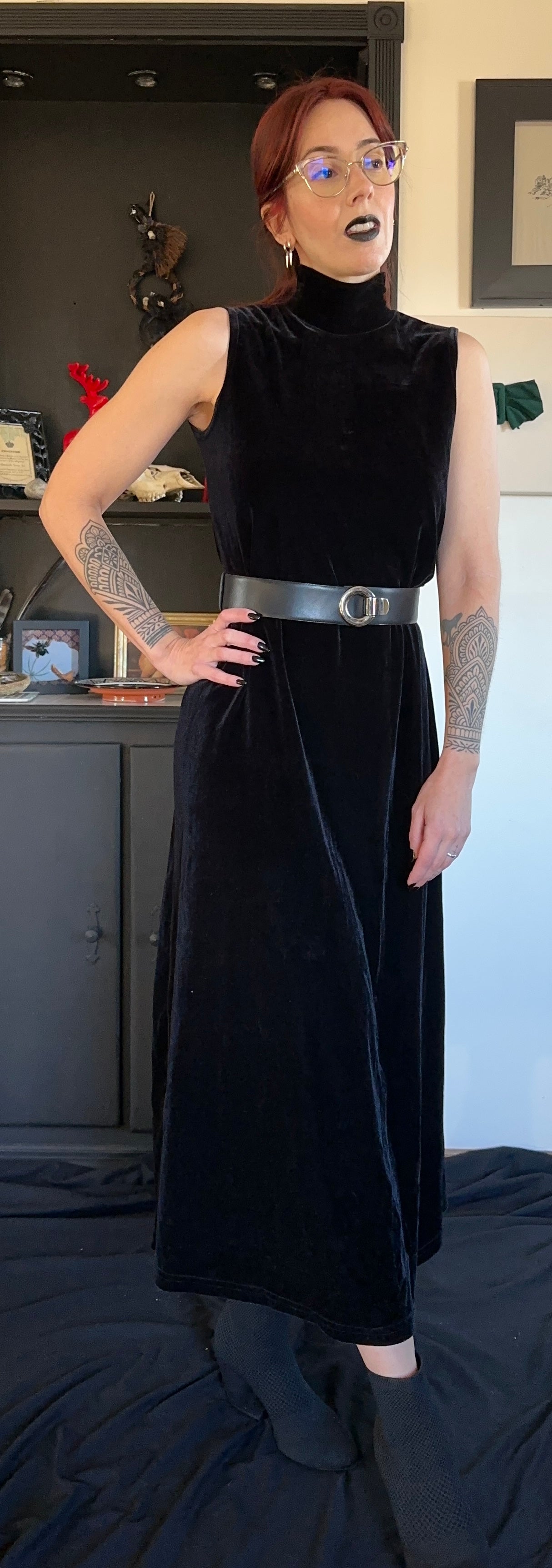 Velvet Corporate Goth Maxi Dress M