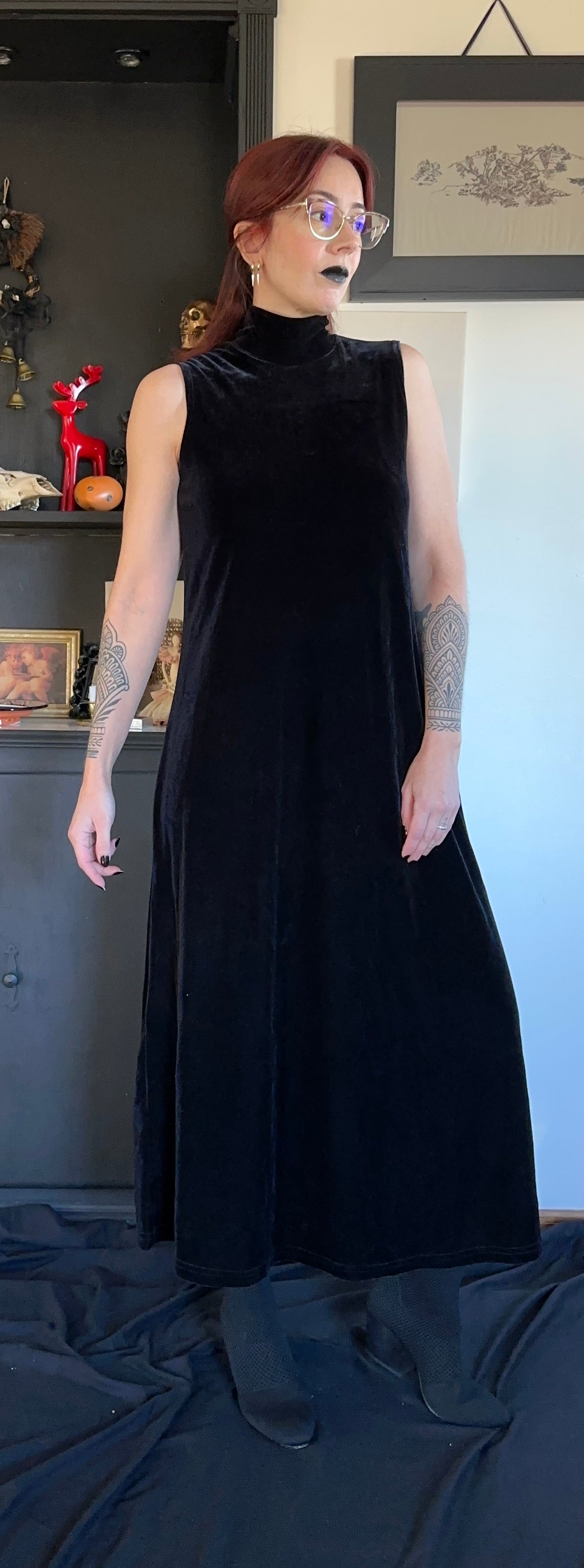 Velvet Corporate Goth Maxi Dress M